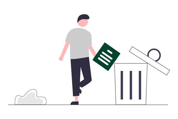 Illustration of a man throwing trash into a trash can
